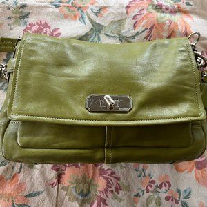 Coach Chelsea Pea Green Leather Flap Shoulder Bag